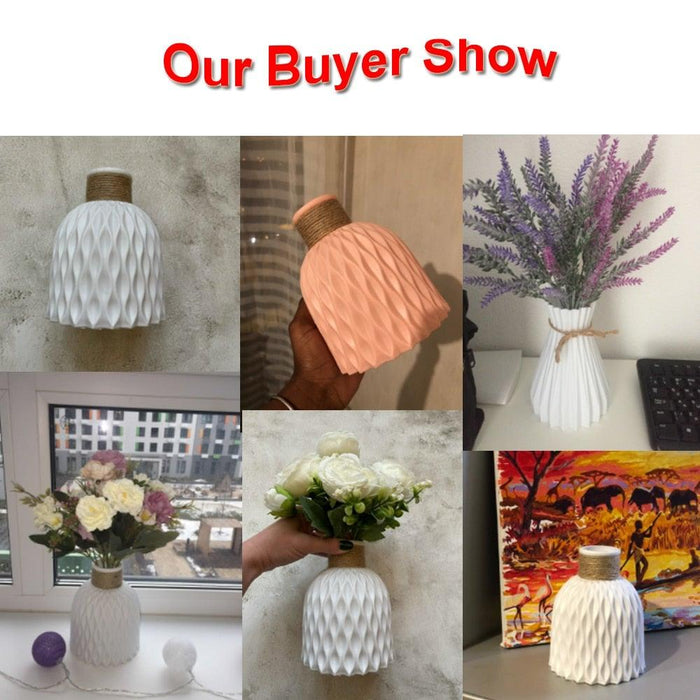 Plastic Vases Anti-ceramic Unbreakable Basket Imitation Rattan Flower Vase For Home Décor Desktop Decoration Living Room Office or Bookshelf