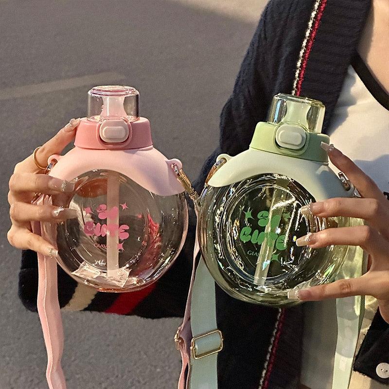 Plastic Water Bottle Portable Outdoor Bounce Cap Plastic Cup Cute Creative Student Water Bottle Fashionable Sports Water Bottle Water Bottle With Straw Leakproof BPA-Free Water Bottle For Children School Kids