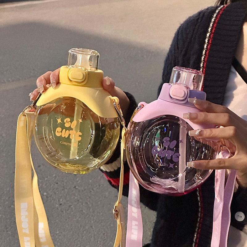 Plastic Water Bottle Portable Outdoor Bounce Cap Plastic Cup Cute Creative Student Water Bottle Fashionable Sports Water Bottle Water Bottle With Straw Leakproof BPA-Free Water Bottle For Children School Kids