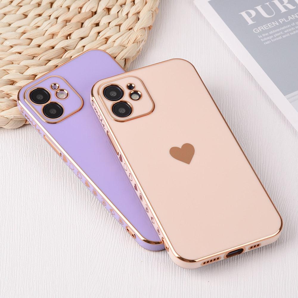 Plating Case For iPhone 12 11 14 13 Pro Max 14 Love Heart Case For iPhone 11 Pro Max Mini XR XS Max X 8 7 6 s Plus Luxury Edge Soft TPU Bumper iPhone 11 Case, Full Body Camera Protection Shockproof Anti-Fall Case