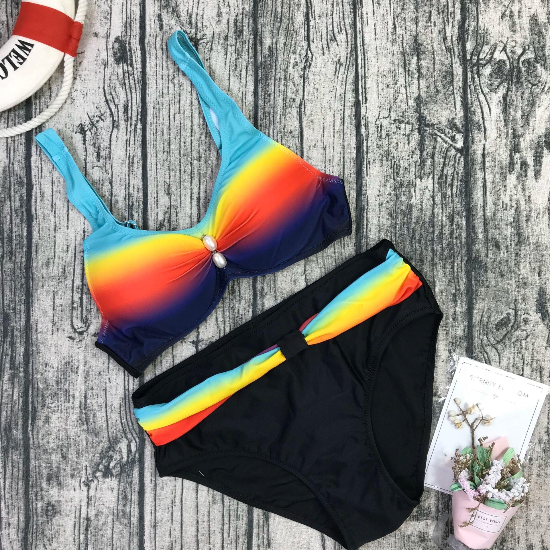 Plus Size Neon Striped Bikini Set Push Up Women High Waist Bikini Set Halter Two Piece Bathing Suits Crisscross Tummy Control Swimsuit Push Up Swimwear Women High Waist Halter Beach Swimwear Retro Bathing Suit Swimming Suit