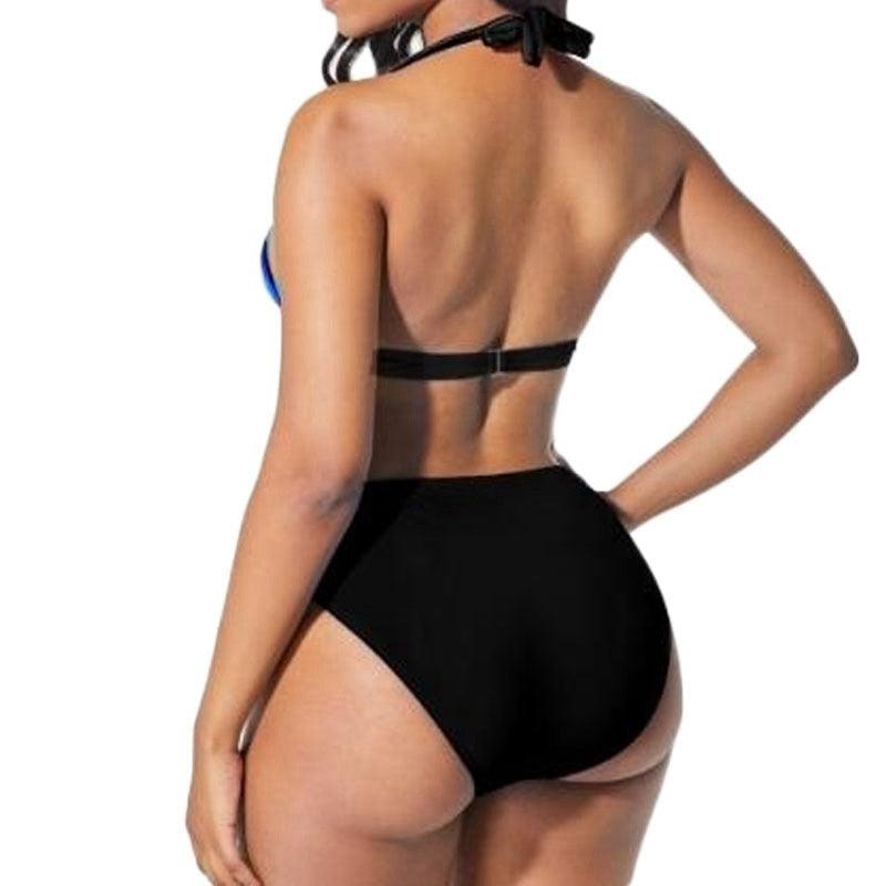 Plus Size Neon Striped Bikini Set Push Up Women High Waist Bikini Set Halter Two Piece Bathing Suits Crisscross Tummy Control Swimsuit Push Up Swimwear Women High Waist Halter Beach Swimwear Retro Bathing Suit Swimming Suit