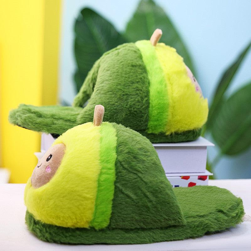 Plush Avocado Slippers Fruit Toys Cute Warm Winter Shoes Women Indoor Household Slippers With Fuzzy Plush Faux Fur Comfy Memory Foam Slip On House Shoes