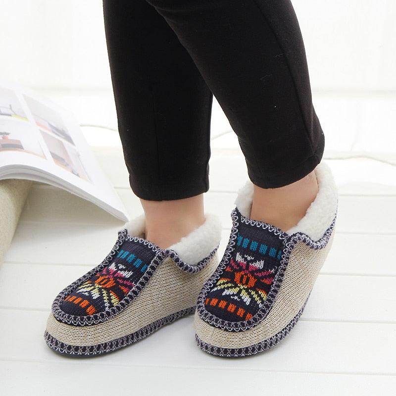 Plush Slippers Winter Warm Sun Flower Knitted Home Slippers Soft Bottom Cotton Women Slippers Women's Comfy House Slippers With Fur Lining Memory Foam Slip On House Shoes