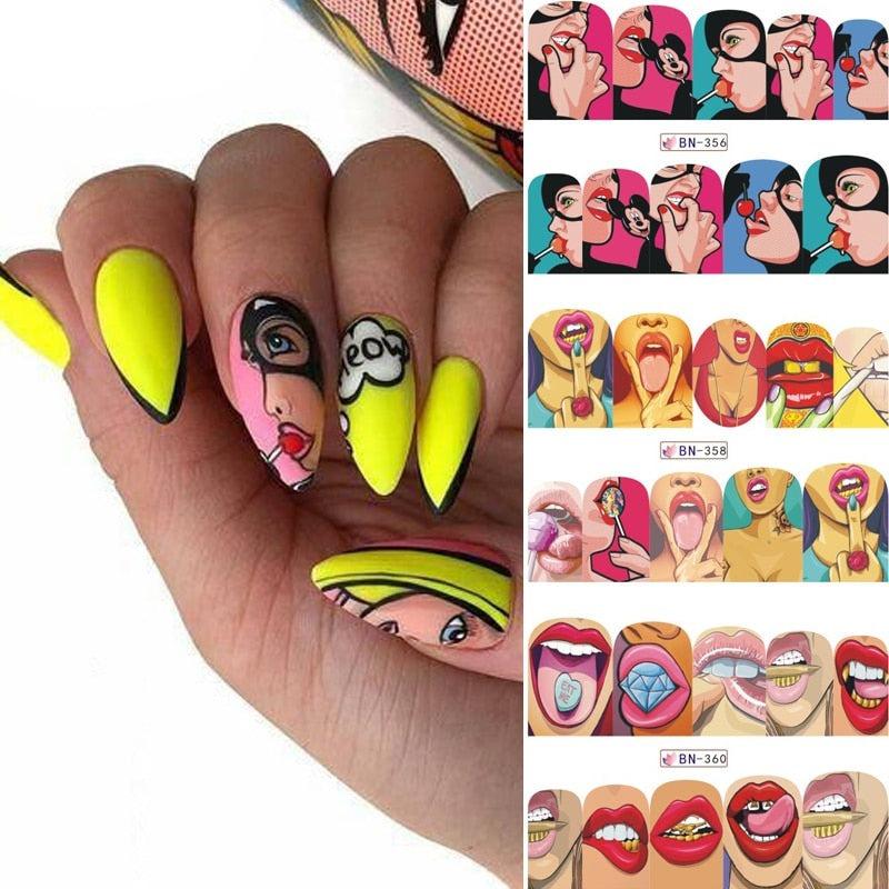 Pop Art Nail Stickers Sexy Girl Designs Comics Water Transfer Decals Manicure Lips Nail Art Decorations Slider Nail Art Stickers Decals Nail Art Supplies Valentines Day 3D Self-Adhesive Nail Decorations Accessories Women Girls Manicure Decorations - ALLURELATION - 554, Accessories, Cool girl's nail, Decals, Girl Designs, Girls Manicure, Nail Art, Nail Decorations, Nail Stickers, nail tips, non-toxic, Pop Art Nail, Self-Adhesive, Slider Nail, Snake nail, Stickers Decals - Stevvex.com