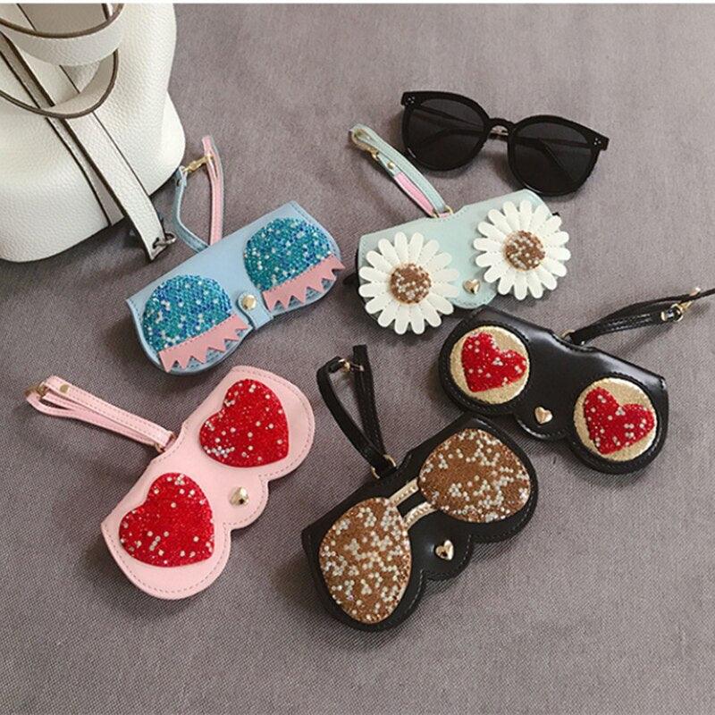 Popular Glitter Sunglasses Cases Cute Diamond Sunglasses Bag Leather Glasses Case Sunglasses Pouch Portable Eyeglass Carrying Case Cute Animal Shape Leather Women Glasses Case