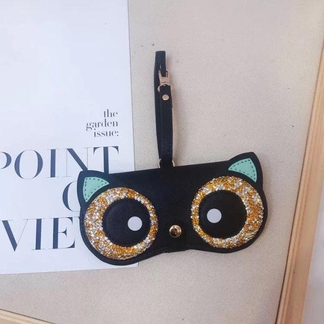 Popular Glitter Sunglasses Cases Cute Diamond Sunglasses Bag Leather Glasses Case Sunglasses Pouch Portable Eyeglass Carrying Case Cute Animal Shape Leather Women Glasses Case