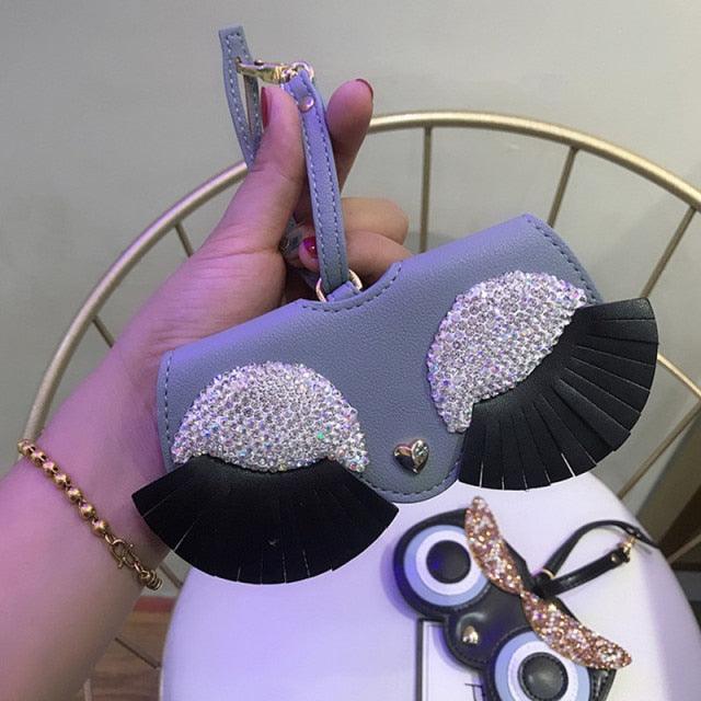 Popular Glitter Sunglasses Cases Cute Diamond Sunglasses Bag Leather Glasses Case Sunglasses Pouch Portable Eyeglass Carrying Case Cute Animal Shape Leather Women Glasses Case