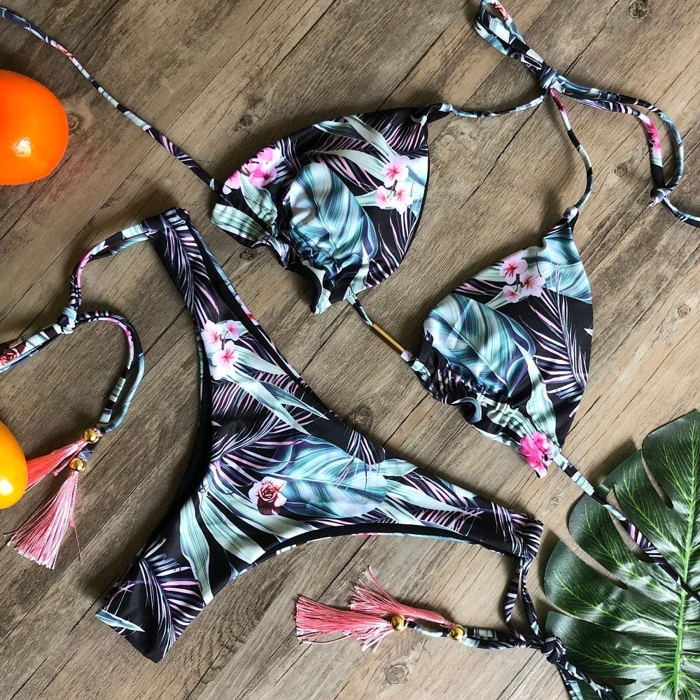 Popular Women's Beachwear  Bikini Set Swimwear Push-Up Padded Swimsuit Floral Bikini Set Low Rise Ruffled Two Pieces Swimsuit Push Up Bathing Suit Swimwear