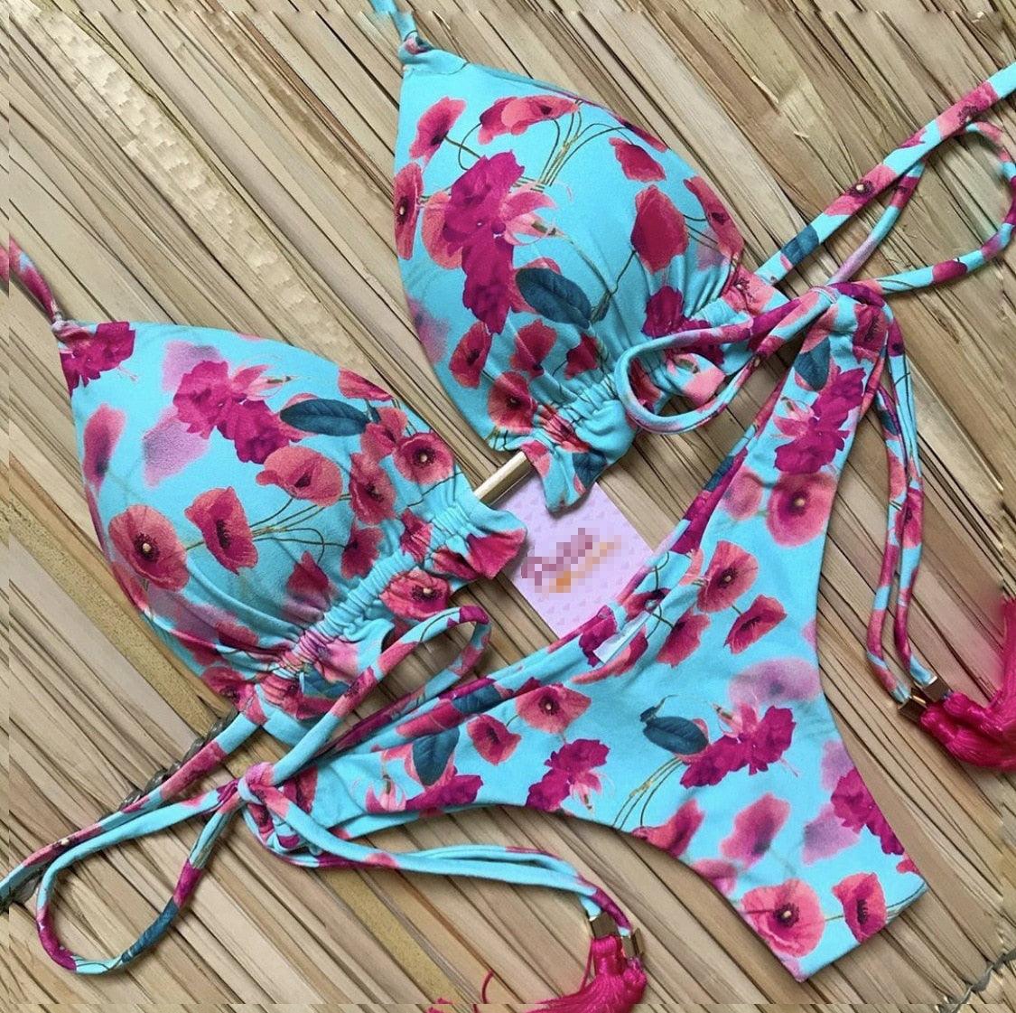 Popular Women's Beachwear  Bikini Set Swimwear Push-Up Padded Swimsuit Floral Bikini Set Low Rise Ruffled Two Pieces Swimsuit Push Up Bathing Suit Swimwear