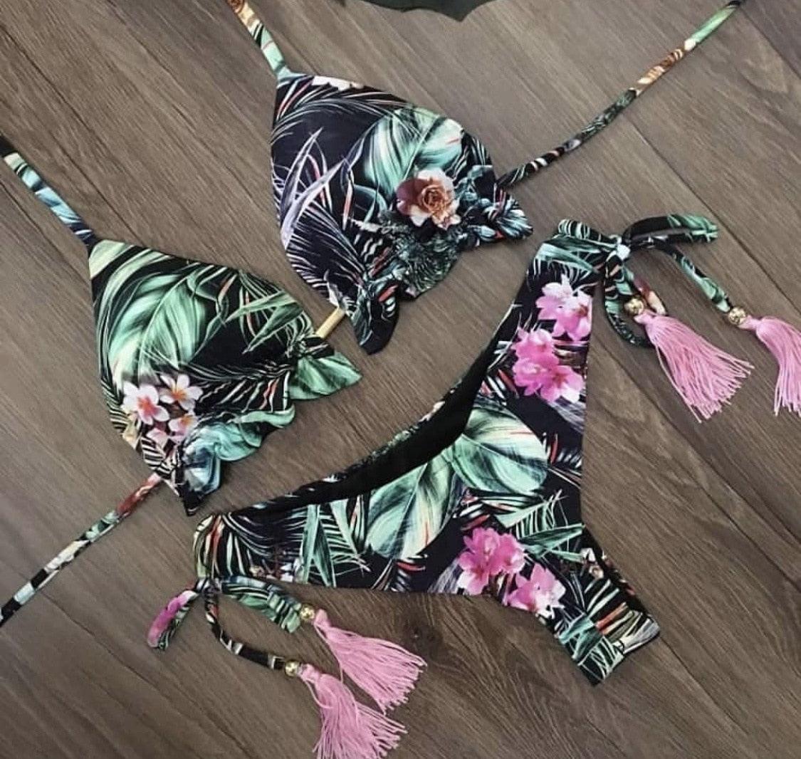 Popular Women's Beachwear  Bikini Set Swimwear Push-Up Padded Swimsuit Floral Bikini Set Low Rise Ruffled Two Pieces Swimsuit Push Up Bathing Suit Swimwear