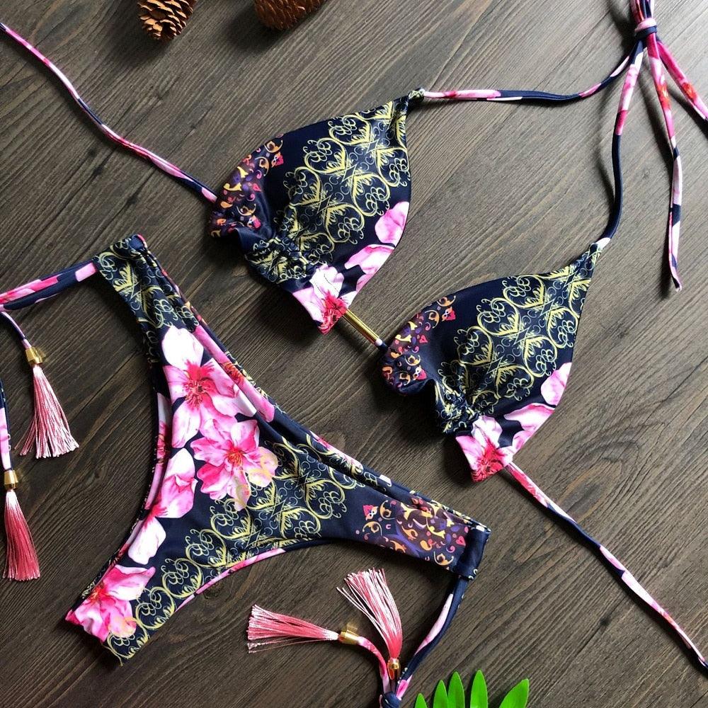 Popular Women's Beachwear  Bikini Set Swimwear Push-Up Padded Swimsuit Floral Bikini Set Low Rise Ruffled Two Pieces Swimsuit Push Up Bathing Suit Swimwear