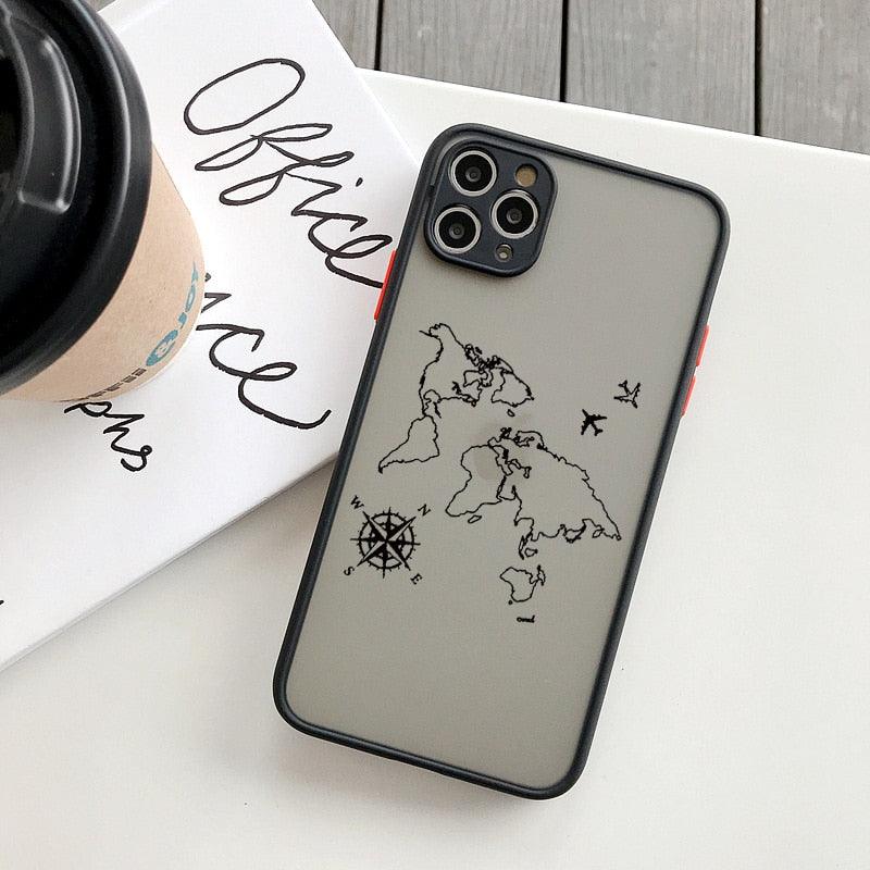 Popular World Map Travel Airplane Phone Case For iphone 13 14 11 12 Pro Max 7 8 Plus SE2 X XR XS MAX Back Hard Shockproof Thin Slim Lightweight Protective Bumper Cover for iPhone