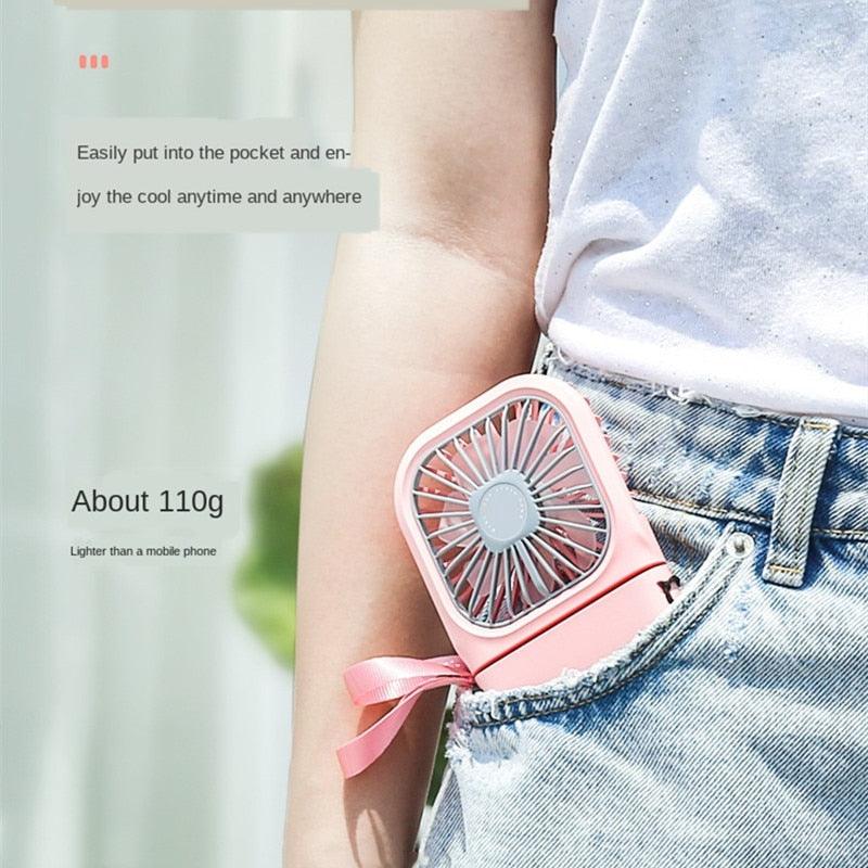 Portable Air Conditioner Hanging Neck Fan With 3000mAh Power Bank Mini Folding USB Handheld Desk Air Cooler Fan Personal Foldable USB Rechargeable Fan Operated for Home Office Outdoor Travel