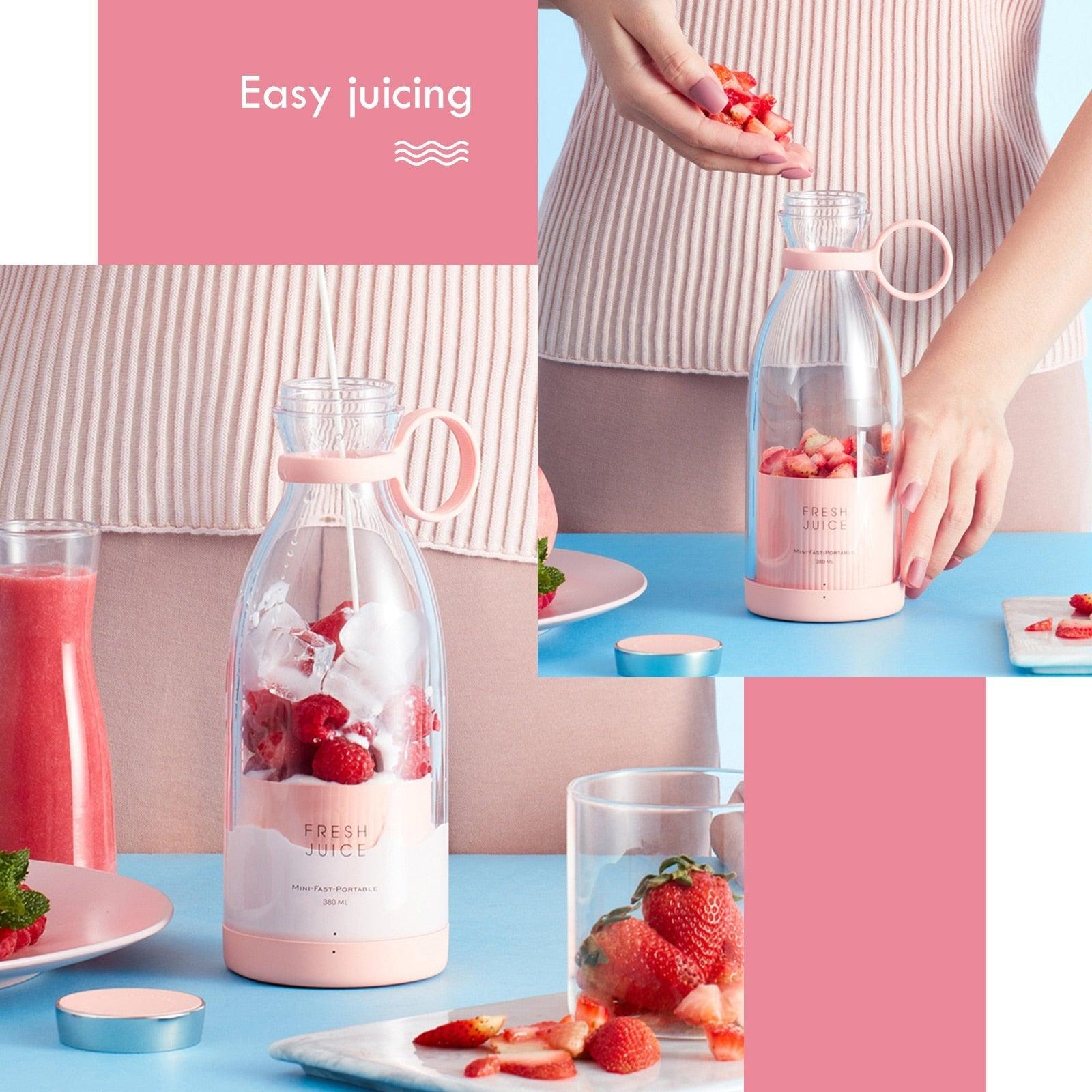 Portable Blender Juicer Bottle Mixer Electric Wireless Charge Mini Fruit Mixers Juicer Cup Blender Milkshake Juice Maker Machine Portable Mini Blender with Wireless Charging for Home, Office & Outdoor Juicer