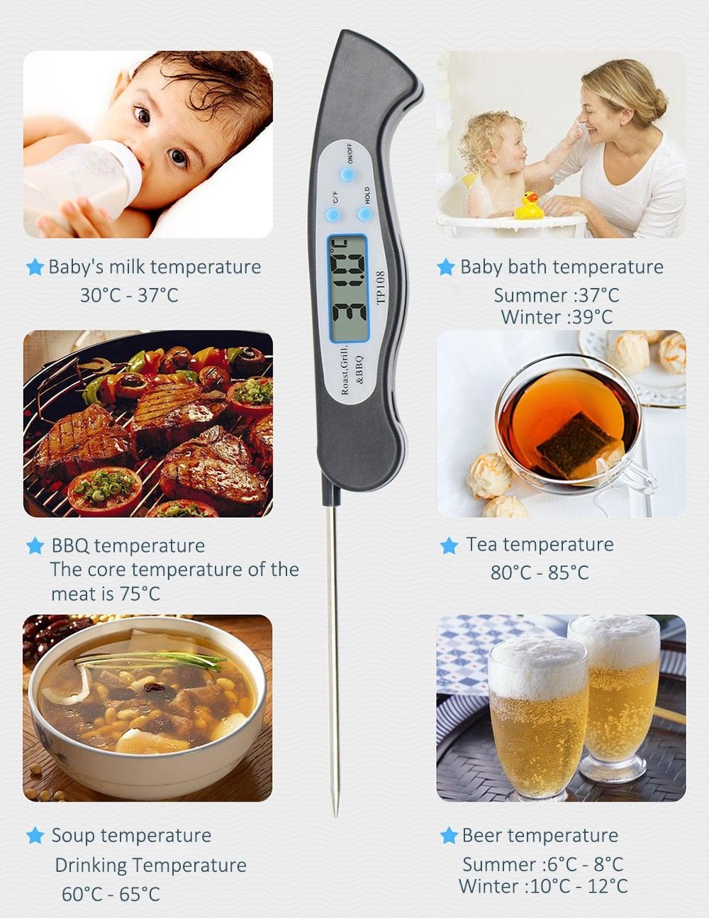 Portable Digital Kitchen Thermometer Food Cooking Meat Barbecue With Probe Food Thermometer Instant Read Meat Thermometer for Grill and Cooking Best Waterproof Ultra Fast Thermometer With Backlight & Calibration For Food Milk Water Cooking Kitchen Tools