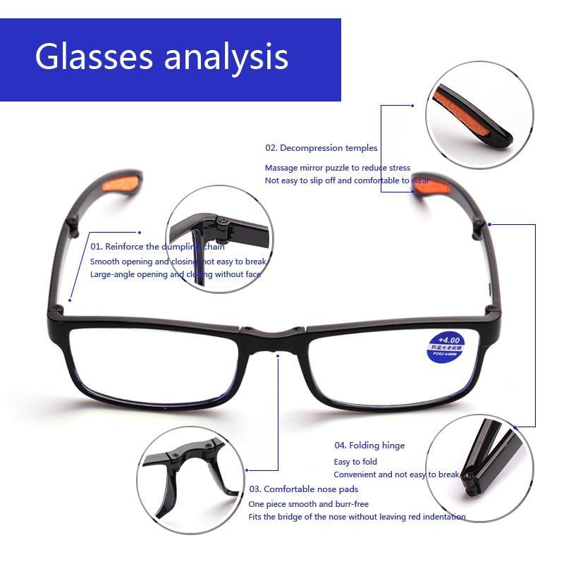 Portable Folding Reading Glasses Anti Blue Light Computer Gaming Eyeglasses Eye Protection Eyewear Men Eyeglasses Women Unisex Eyeglasses Decoration Eyewear Blue Light Blocking Glasses Thick Round Rim Frame Eyeglasses