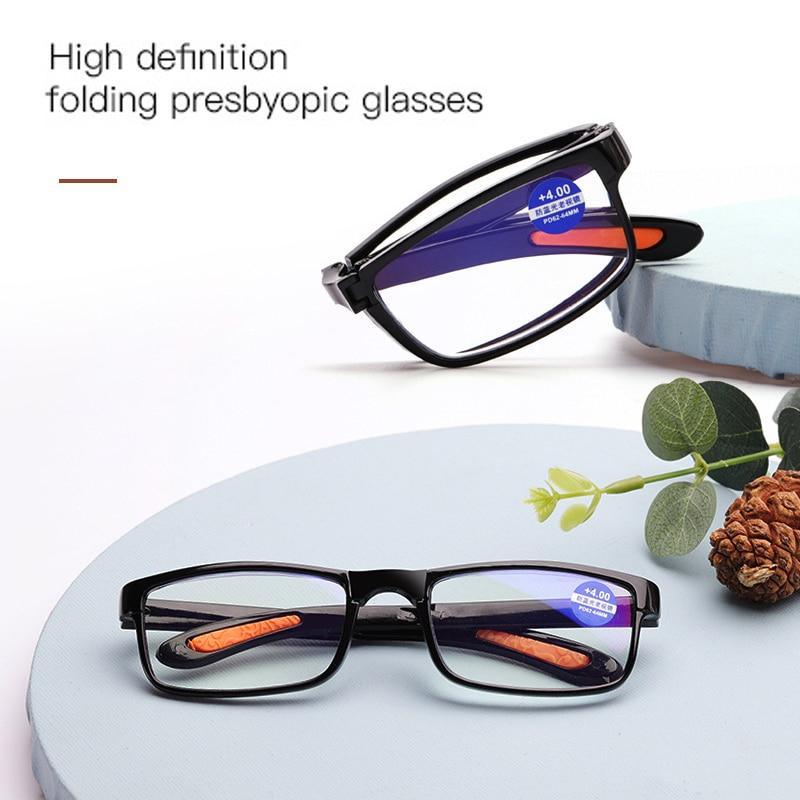 Portable Folding Reading Glasses Anti Blue Light Computer Gaming Eyeglasses Eye Protection Eyewear Men Eyeglasses Women Unisex Eyeglasses Decoration Eyewear Blue Light Blocking Glasses Thick Round Rim Frame Eyeglasses