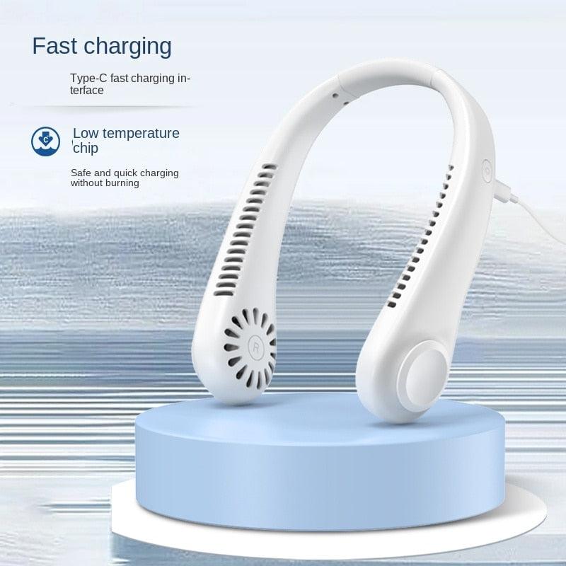 Portable Headphone Design Mini Neck Fan 3 Speeds Hands Free Bladeless Fan Neck Fan Portable Bladeless Fan 5000mAh Battery Rechargeable Personal Fan 3 Speed Adjustable Hands Free Wearable Fan for Travel