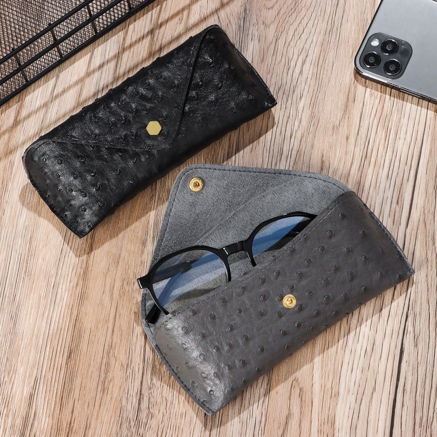 Portable Leather Glasses Case Sunglasses Pouch For Women Universal Glasses Protection Case With Metal Buckle Eyewear Cases Slim Case For Women Men Horizontal Eyeglass Case