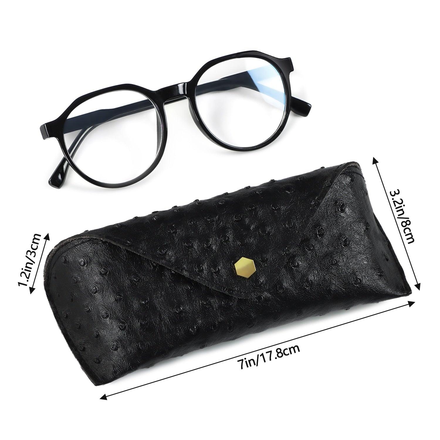 Portable Leather Glasses Case Sunglasses Pouch For Women Universal Glasses Protection Case With Metal Buckle Eyewear Cases Slim Case For Women Men Horizontal Eyeglass Case