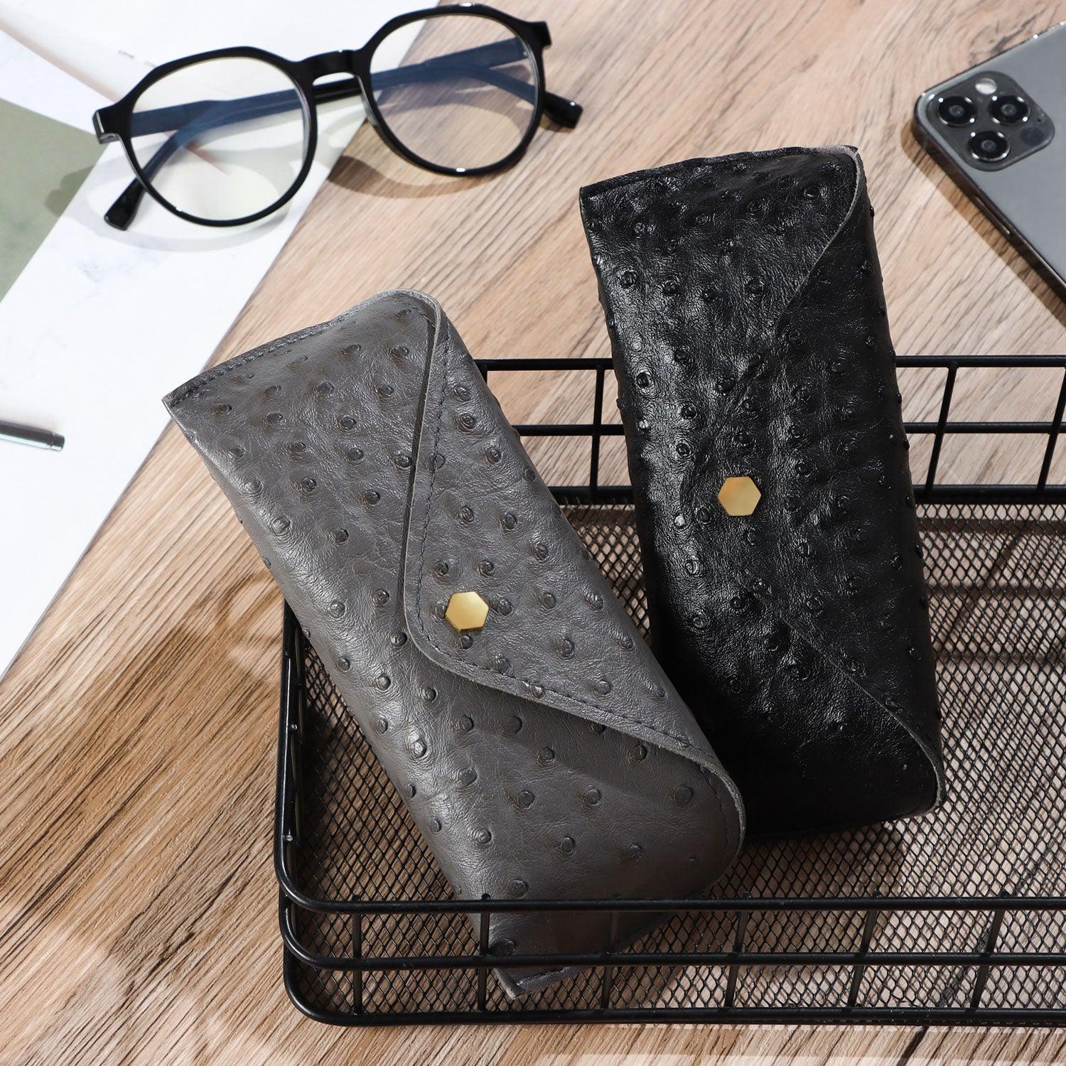 Portable Leather Glasses Case Sunglasses Pouch For Women Universal Glasses Protection Case With Metal Buckle Eyewear Cases Slim Case For Women Men Horizontal Eyeglass Case