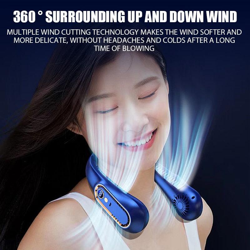 Portable Mini Hanging Neck Fan Bladeless Neckband Fan Digital Display Power Air Cooler USB Rechargeable Electric Fans 5 Speed Personal Neck Fan for Women and Men