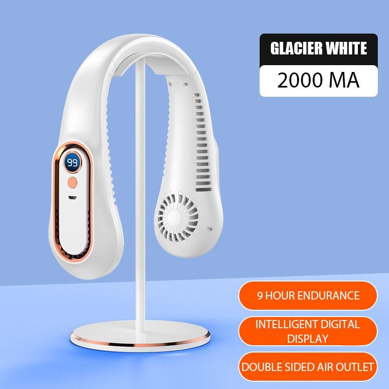 Portable Mini Hanging Neck Fan Bladeless Neckband Fan Digital Display Power Air Cooler USB Rechargeable Electric Fans 5 Speed Personal Neck Fan for Women and Men