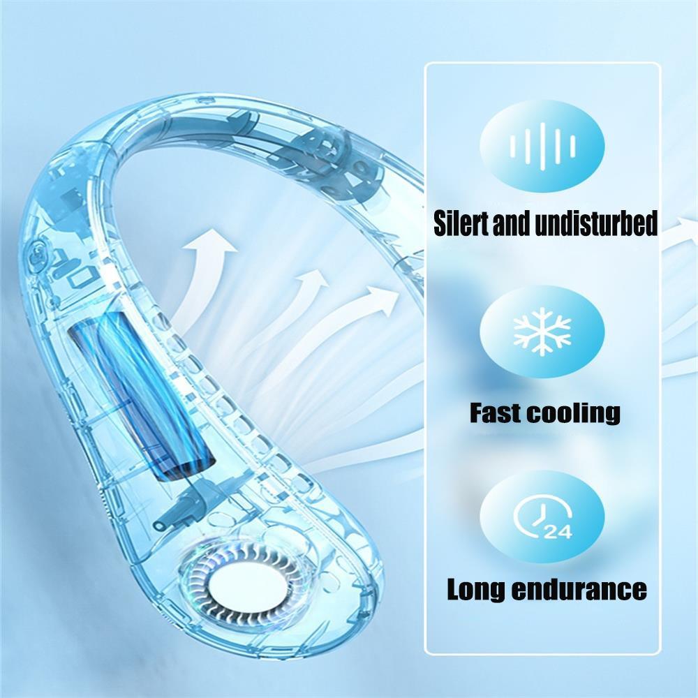 Portable Neck Fan USB Rechargeable 1200mAh Bladeless Fan Mini Electric Ventilator Silent Neckband Wearable Cooling for Sports Rechargeable Bladeless Headphone Design Neck Fans