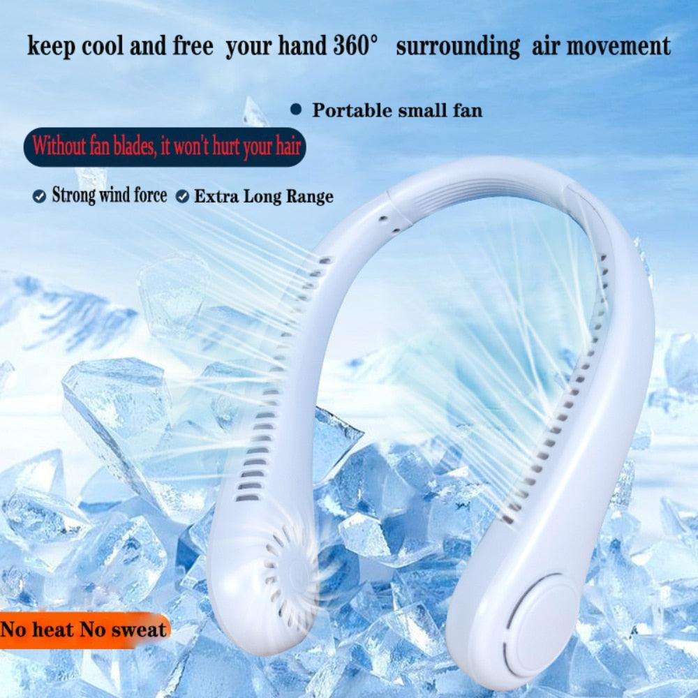 Portable Neck Fan USB Rechargeable 1200mAh Bladeless Fan Mini Electric Ventilator Silent Neckband Wearable Cooling for Sports Rechargeable Bladeless Headphone Design Neck Fans