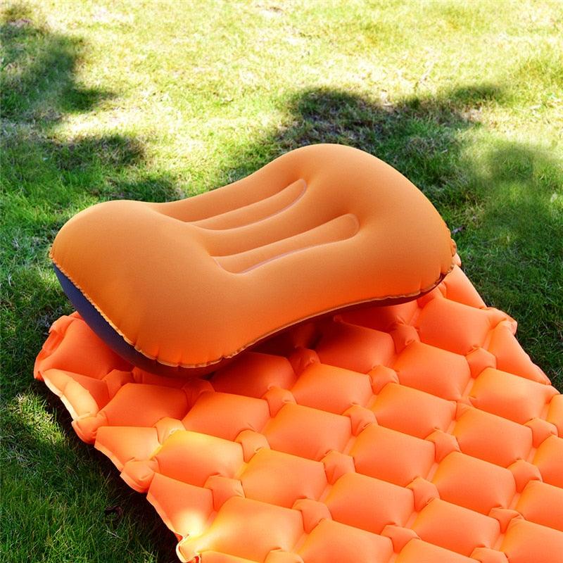 Portable Outdoor Travel Camping Pillow Compressible Inflatable Cushion Soft Neck Protective Head Rest Pillow Durable Portable Fold Outdoor Travel Sleep Pillow Air Inflatable Cushion Break Travel Plane Hotel Rest Ultralight Inflatable PVC Nylon Air Pillow