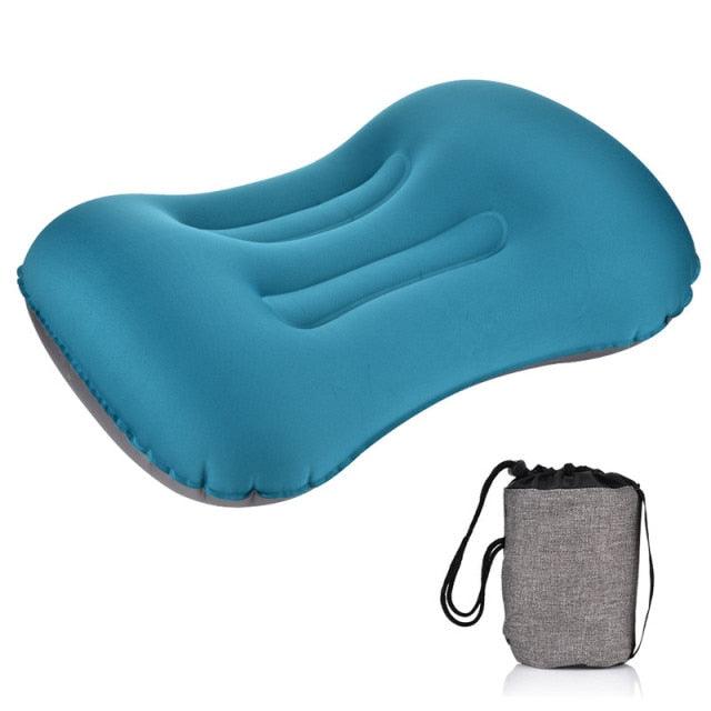 Portable Outdoor Travel Camping Pillow Compressible Inflatable Cushion Soft Neck Protective Head Rest Pillow Durable Portable Fold Outdoor Travel Sleep Pillow Air Inflatable Cushion Break Travel Plane Hotel Rest Ultralight Inflatable PVC Nylon Air Pillow