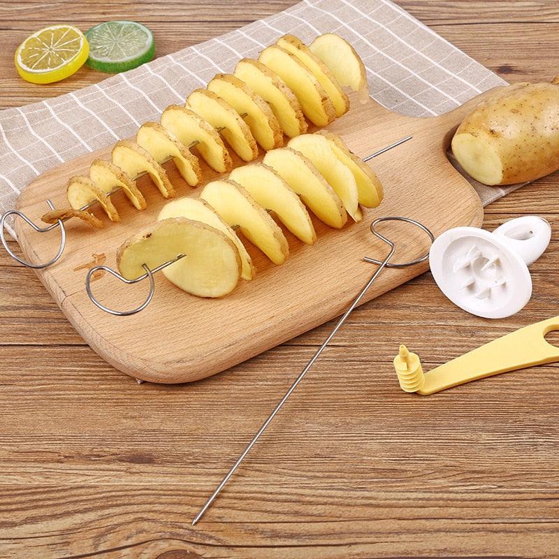 Portable Potato BBQ Skewers For Camping Chips Maker slicer Potato Spiral Cutter Barbecue Tools Kitchen Accessories Kitchen Gadget Potato Slicer Multi-Functional Hand Curler Cyclone Potato Slicer BBQ Skewer