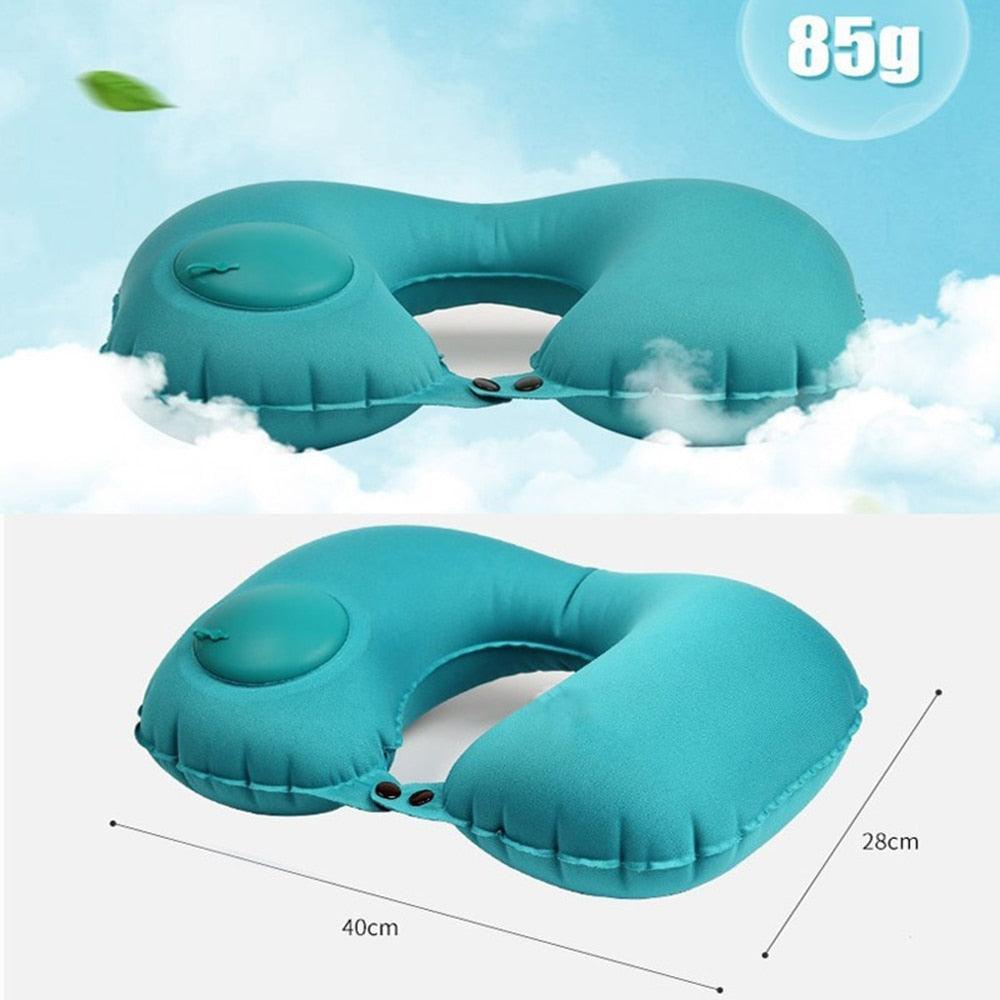 Portable U-Shape Inflatable Travel Pillow Car Head Rest Air Cushion for Travel Office Nap Head Rest Air Cushion Neck Pillow  Inflatable Travel Neck Pillows Hand Press U-Shaped Headrest Cushion Compressible Ergonomic Inflating Pillows for Neck Support