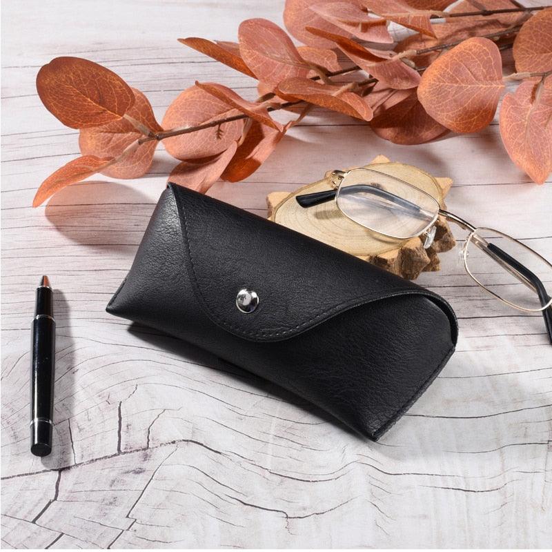 Portable Waist Leather Eye Glasses Sunglasses Case Black Cover Folding Sunglasses Case Modern Eyewear Leather Sunglasses Eyeglasses Case For Mens Women Sunglasses Glasses Case