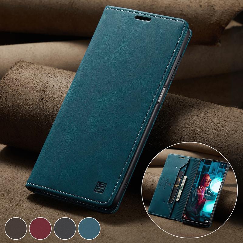 Premium Leather PU Flip Case Magnetic Flip Case Card Slot Silicone Bumper Protective Case For Xiaomi Redmi Note 10 Case Flip Matte Leather Cover For Redmi Note 10 s Por Max 10s Case Luxury Wallet Strong Magnetic Cover