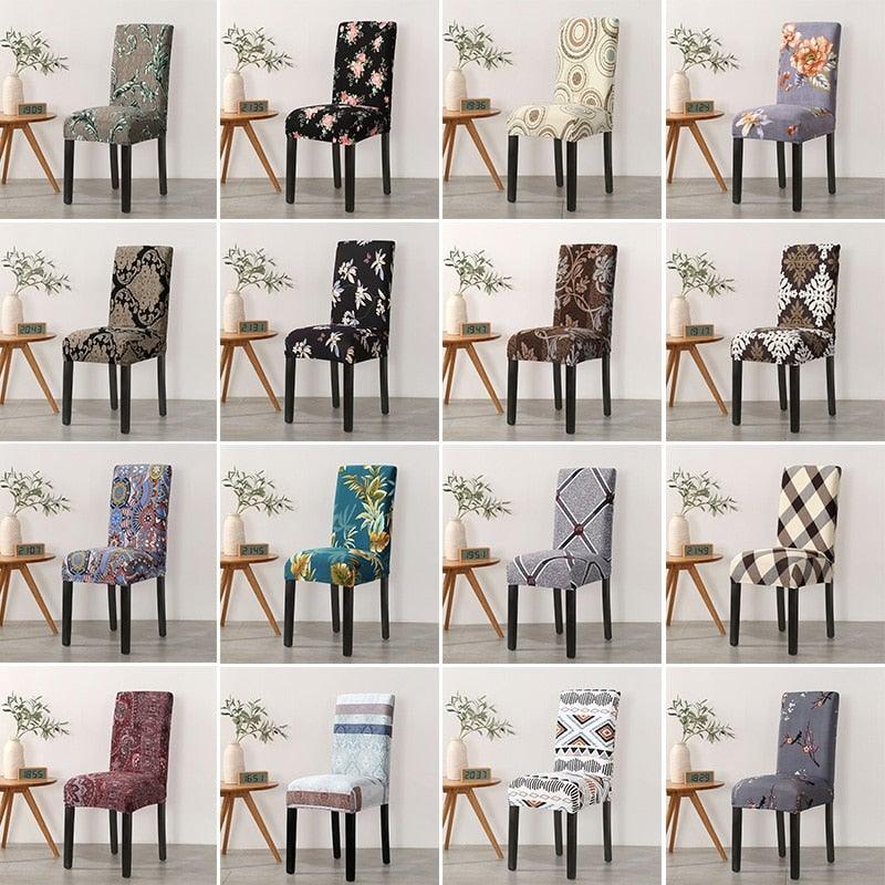 Print Pattened Dining Chair Cover Spandex Elastic Chair Slipcover Stretch Case For Chairs Wedding Hotel Banquet  Fit Stretch Short Dining Room Chair Covers with Printed Pattern Banquet Chair Seat Protector Slipcover For Home Party Hotel Wedding Ceremony