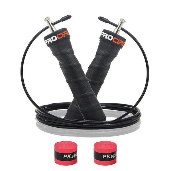 Pro Speed Jump Rope Sweatband Handles Adjustable With Ball Bearings Workout Weight Jump Rope Steel Fast Speed Clip Steel Cable Training Grip Handle With Metal Removable Double Skipping Fitness Training