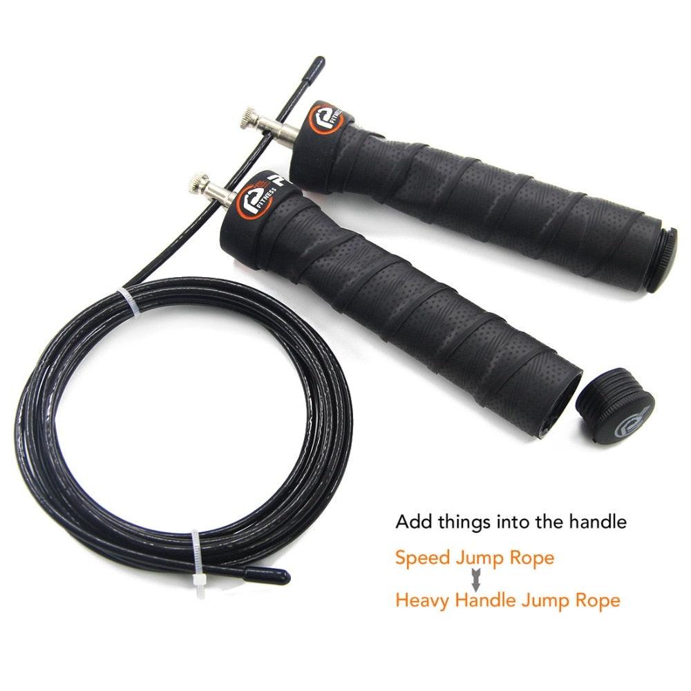 Pro Speed Jump Rope Sweatband Handles Adjustable With Ball Bearings Workout Weight Jump Rope Steel Fast Speed Clip Steel Cable Training Grip Handle With Metal Removable Double Skipping Fitness Training