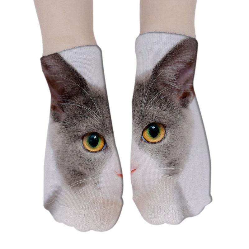 New Design 3D Printed Women Winter Christmas Socks Funny Creative Pet Cat Face Unisex Cotton Ankle Socks Children Gift Animal Lover Socks For Men And Women