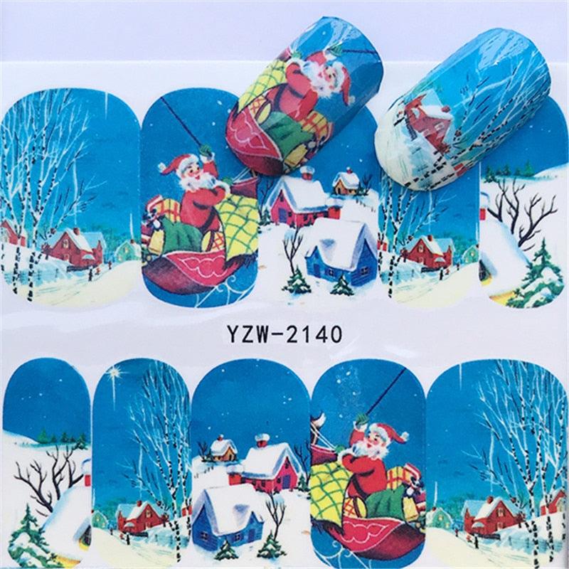 New Christmas Water Decal Nail Art Nail sticker New Year Slider Tattoo Full Cover Santa Claus Snowman Designs Xmas Decals 3D Wave Design Decoration for Women Girls Tape Nail Art Stickers Decal Decoration  Nail Art Accessories Decoration Decal