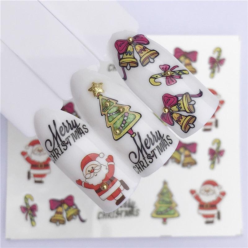 New Christmas Water Decal Nail Art Nail sticker New Year Slider Tattoo Full Cover Santa Claus Snowman Designs Xmas Decals 3D Wave Design Decoration for Women Girls Tape Nail Art Stickers Decal Decoration  Nail Art Accessories Decoration Decal