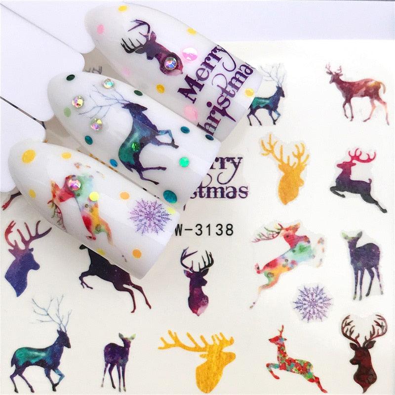 New Christmas Water Decal Nail Art Nail sticker New Year Slider Tattoo Full Cover Santa Claus Snowman Designs Xmas Decals 3D Wave Design Decoration for Women Girls Tape Nail Art Stickers Decal Decoration  Nail Art Accessories Decoration Decal