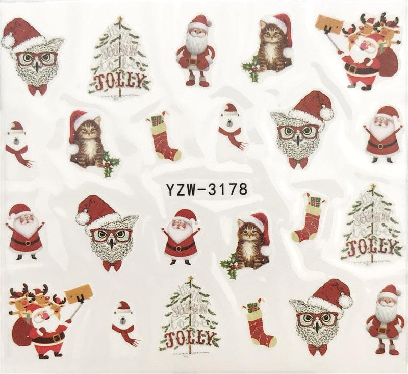 New Christmas Water Decal Nail Art Nail sticker New Year Slider Tattoo Full Cover Santa Claus Snowman Designs Xmas Decals 3D Wave Design Decoration for Women Girls Tape Nail Art Stickers Decal Decoration  Nail Art Accessories Decoration Decal