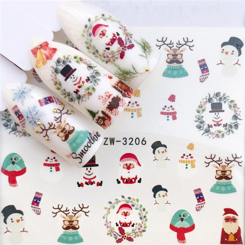 New Christmas Water Decal Nail Art Nail sticker New Year Slider Tattoo Full Cover Santa Claus Snowman Designs Xmas Decals 3D Wave Design Decoration for Women Girls Tape Nail Art Stickers Decal Decoration  Nail Art Accessories Decoration Decal