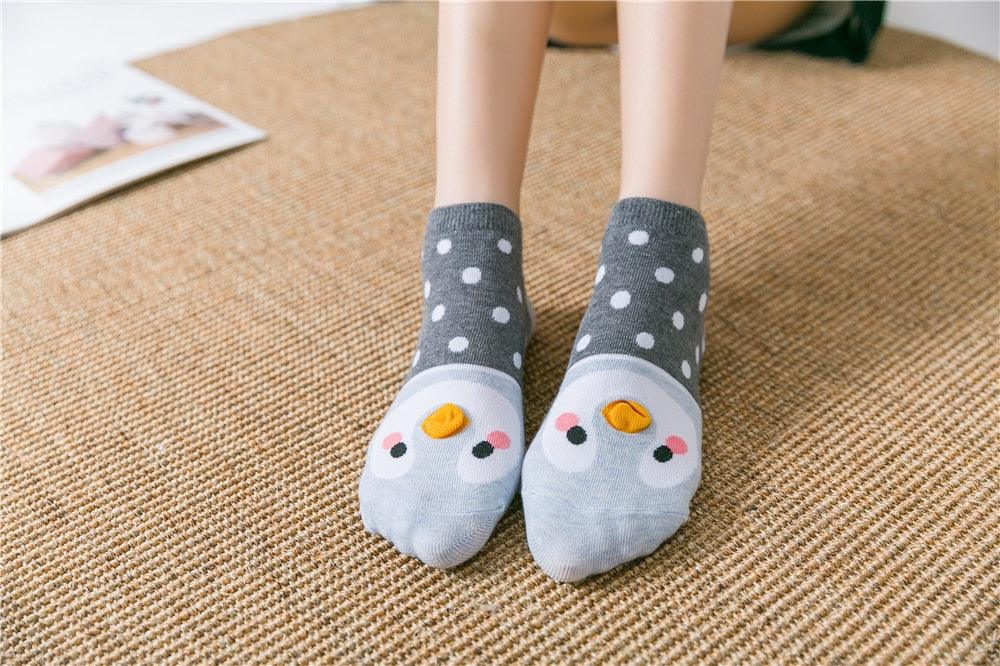 New Fashion Funny Cartoon Egg Socks Cute Girls' Happy Animal Fruit Foods Short Socks Penguin Fried Omelette Strawberry Pineapple Printed Unisex Socks For Men And Women