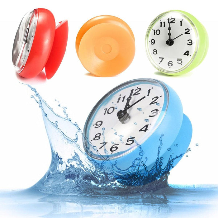 Waterproof Shower Wall Mini Clock Kitchen Bathroom Bath Watch Suction Cup Battery Operated Living Room Bathroom Wall Clock, Waterproof Suction Cup Silent Non Ticking Clocks with Stand for Desk Bedroom Home Office School