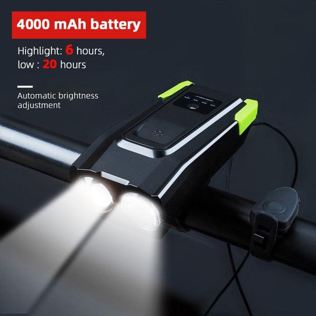 4000mAh Bicycle Front Light Set USB Rechargeable Smart Headlight With Horn 800 Lumen LED Bicycle Light Set USB Rechargeable Super Bright Bike Headlight - STEVVEX Sport - 224, Bicycle Head Lamp, Bicycle Light, Bicycle Light Decoration, bike, bike accessories, Bike Front Light, Bike Headlight, bike light, Bike Light Led Lamp, Front Bike Headlight, Headlight, Safety Warning Bike Light, safety warning horn bell, Safety Warning Light, Warning bike headlight, Waterproof Headlight - Stevvex.com