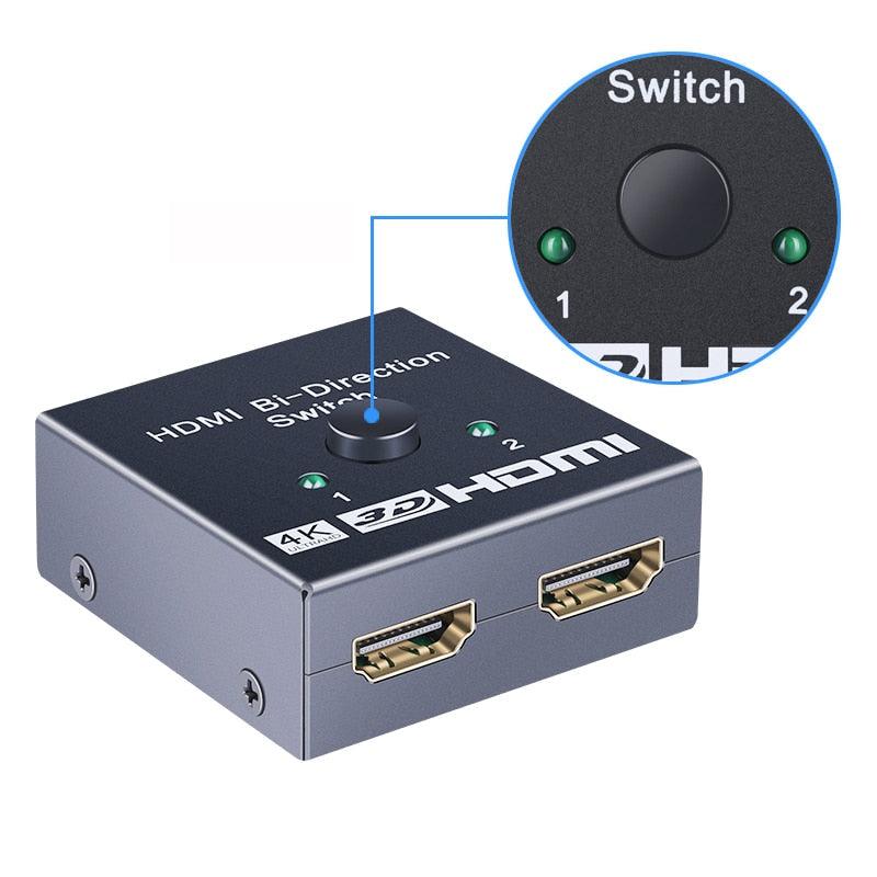 4K HDMI Switch Splitter 2 Ports Bi-Directional HDMI Switch 2 Port Display Selector Switcher Splitter Supports Ultra HD 4K 1080P 3D HDR For HDTV Gaming - STEVVEX Cable - 220, 4K display port, 4K HDMI Cable, 4K HDMI Switch Splitter, 4k ultra HD, adapter, Adapter cables, adapter for monitor, adapter for tv, Bi-Directional HDMI Switch, cable, cable convertor, cable for PC, display port, HDMI Splitter, HDMI Switch 2 Port, HDMI Switch Splitter, Splitter, Switch Splitter, VGA - Stevvex.com