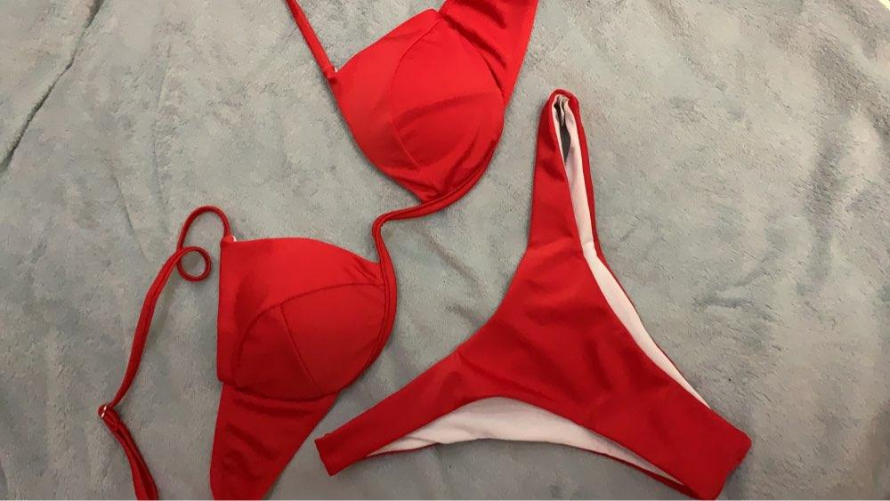 Push Up Unpadded Bikini Set Women 4 Colors Bandage Bikini Set Swimsuit Thong Bottom Swimwear Two Pieces Plain Bikini Bathing Suit Swimwear Bathing